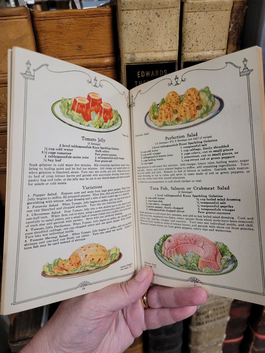 jordan_library's tweet photo. Happy 4th of July to our American neighbours! We are offering up some salad recipes to bring to the BBQ. From the 1927 edition of Knox gelatin: Dainty desserts, salads, candies. #4thofjuly #knoxgelatin #bbqsalad #CookbookCollection #cookbooks https://t.co/trUfhGgXPr