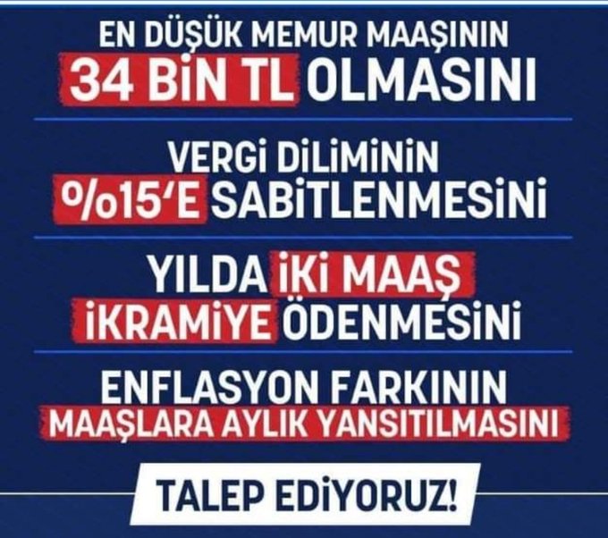 Memur maaşı 34 bin TL nin altı kabul edilemez...
Yoksulluk sınırı altında maaş istemiyoruz!

 #Memurlara34binTL
#Kabine 
#kabinetoplantısı
#MemurAsgariÜcretliOlamaz
#benzin 5 temmuz çarşamba 
#MemuraİtibarZammı
#buzambizeyetmez
#Memura34BinTL
#memur