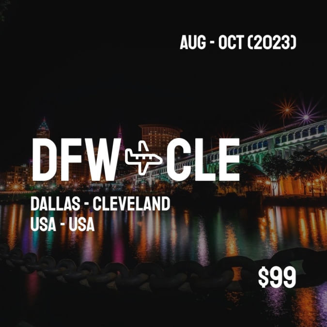 DFWCheapFly's tweet photo. ✈️ Dallas (DFW) to Cleveland (CLE) for only $99 (USD) roundtrip 💸
64 live dates on Adventure Machine. - get the app on iOS or Android #dallas #dallascowboys #dallasblogger #dallasphotographer #dallashairstylist #dallastexas #dallaswinston https://t.co/iBe4YXQg60