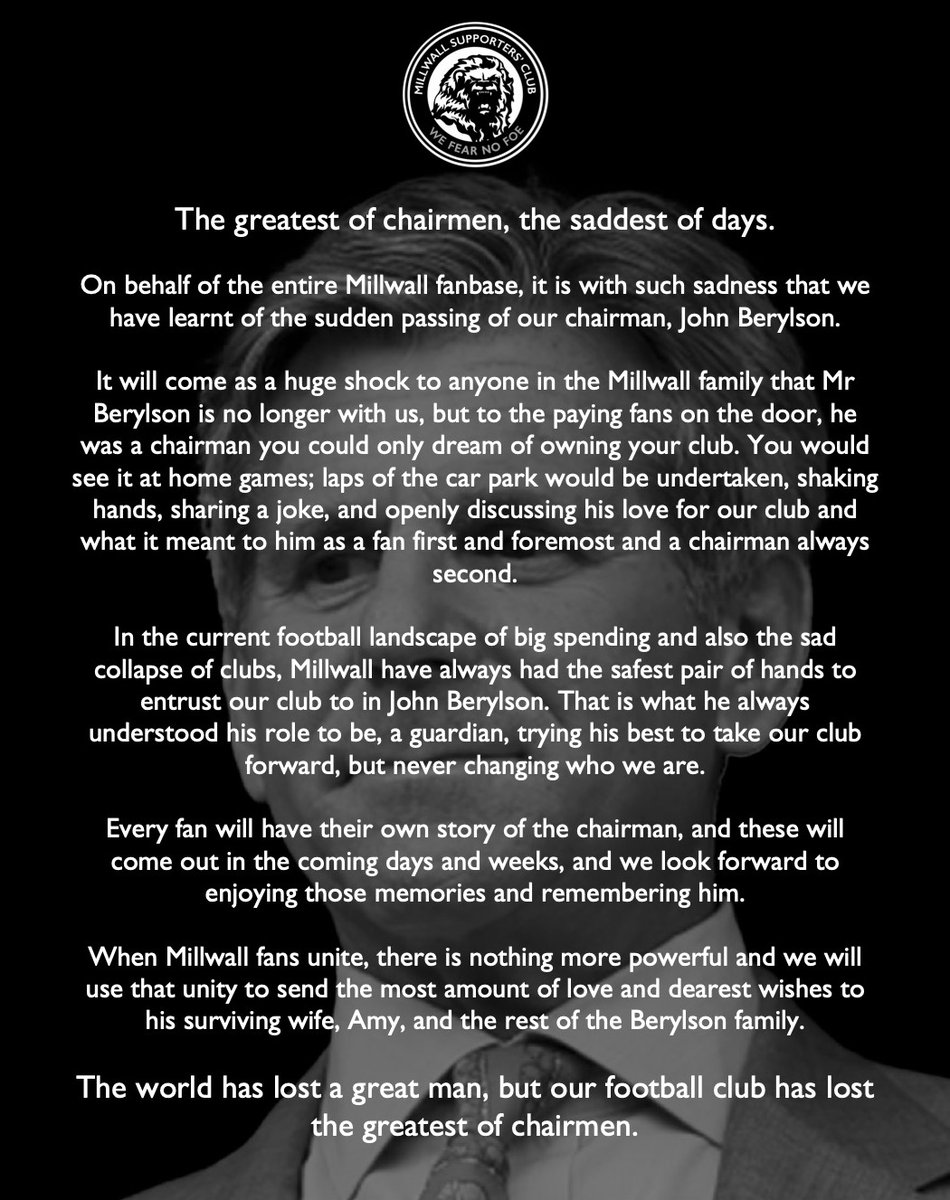 TheMillwallFans's tweet image. 🖤 The greatest of chairmen, the saddest of days.

#Millwall