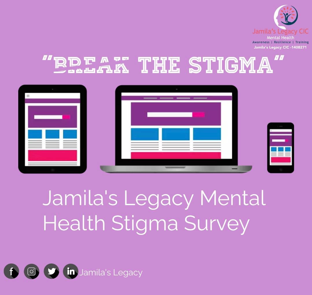 Join us in challenging #mental health stigma by participating in our survey. Your valuable insights can pave the way for a more inclusive and compassionate society  🔗Survey: smartsurvey.co.uk/s/OKQ4OY/  #mentalhealth #endthestigma #survey #jamilaslegacy #mentalhealth