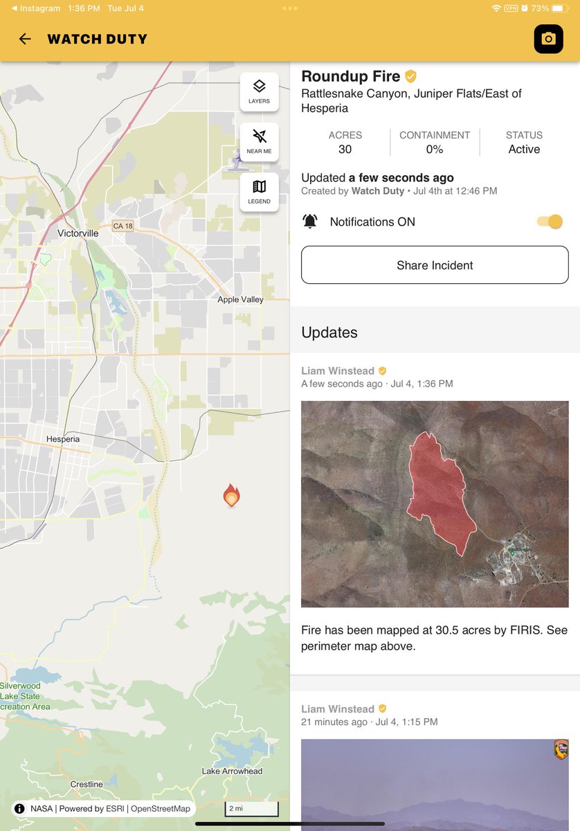 BCWildfireWkly's tweet photo. #RoundupFire @ #RattlesnakeCanyon, #JuniperFlats/East of #Hesperia - #SanBernardinoCounty, #California: https://t.co/aXzqs5xJbK - @watchdutyapp 

Fire has been mapped at 30.5 acres by @FIRIS. See perimeter map below 👇

Official: @CALFIREBDU 

#CAFire #CAWx https://t.co/0WGslRl4S4