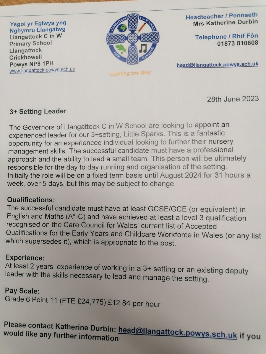 Please share, we are looking for a new lead for our lovely 3+ setting.