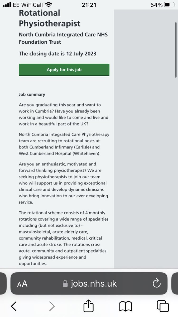 Are you due to graduate this summer ? Have you already been working and want to work in a beautiful part of the UK? <a href="/NCICNHS/">North Cumbria Integrated Care NHS Foundation Trust</a> have some amazing career opportunities, see NHS jobs 4current vacancies  <a href="/UoS_Physio/">University of Salford Physiotherapy</a> <a href="/nuphysiosoc/">NorthumbriaUni Physio</a> <a href="/SocietyTeesside/">Teesside University Physiotherapy Society</a> <a href="/uclanphysio/">@uclanphysio</a> <a href="/thecsp/">Chartered Society of Physiotherapy (CSP)</a> <a href="/LivUniPhysio/">UoLiverpool Physiotherapy</a>