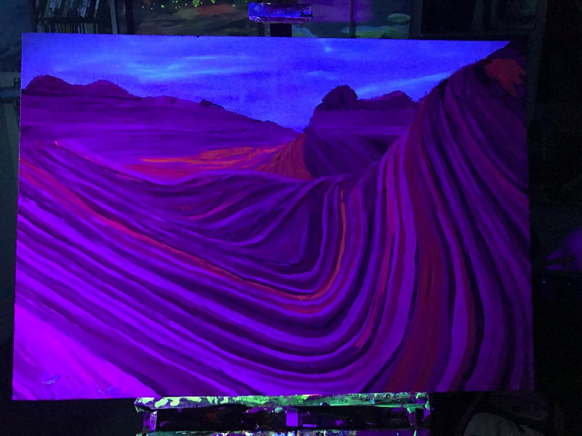 #CoyoteButtes: The secret #wonderofnature in neon acrylic, 100x70 #canvas.
#fluorescent #nightglow #painting #livepainting #acrylic #neonart #neonartwork #artwork #acrylicpainting #art #neon