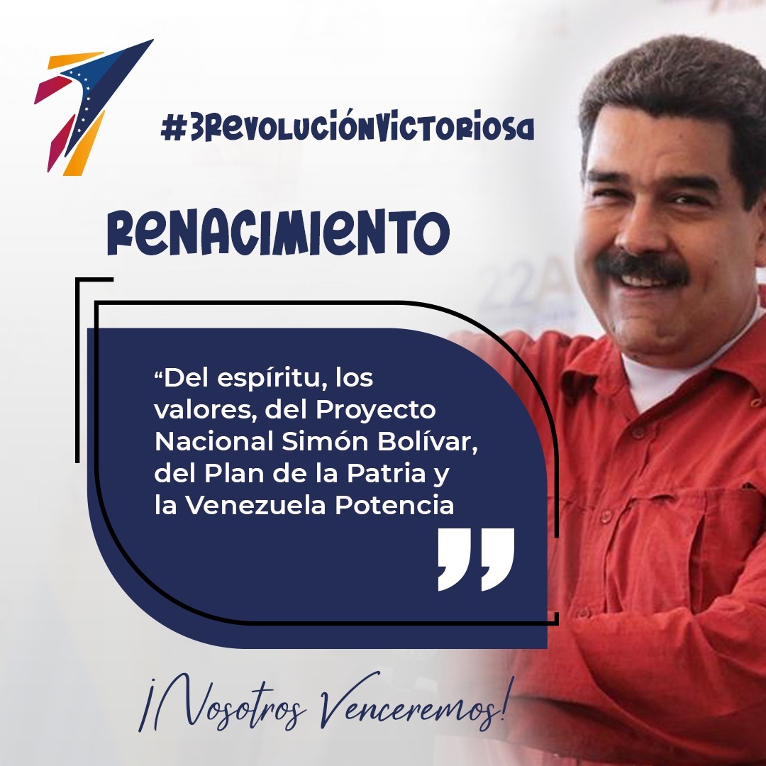 #3RevoluciónVictoriosa || Nuestro Pdte.  <a href="/NicolasMaduro/">Nicolás Maduro</a> invitó al pueblo venezolano al RENACIMIENTO; del espíritu, los valores, del Proyecto Nacional Simón Bolívar, del Plan de la Patria y la Venezuela Potencia.