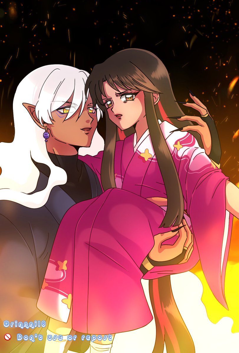 RINNNI18's tweet photo. Setsuna with an OC I've had in mind for a while (it's part of the story I'm creating).I have this HC where Setsuna was traumatized from the forest fire and this trauma is most noticeable during her human form 🥲

#hanyonoyashahime
#princesshalfdemon
#setsuna https://t.co/fzR48rMEHa