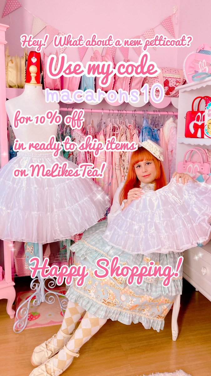 teaandmacarons's tweet photo. What about a new petticoat? Use my code to get 10% off on ready to ship items on MeLikesTea! https://t.co/Qnnowsz5nv  #lolitafashion #eglcommunity #egl #sweetlolita https://t.co/Qlee2KcAKZ