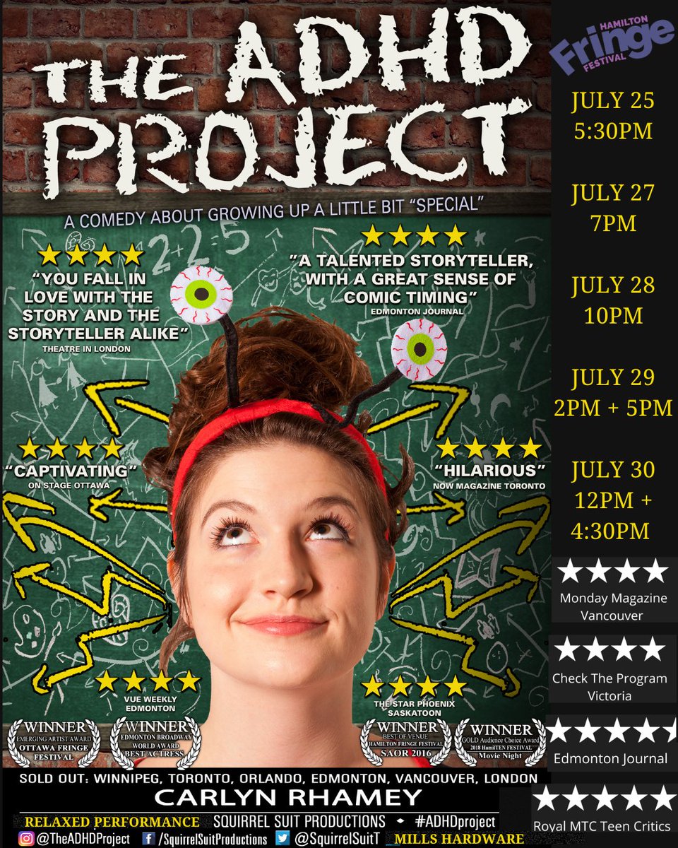 carlynrhamey | #ADHDproject (@carrhamey) on Twitter photo Coming to <a href="/HamFringeHFTco/">HFTco</a>!
THE ADHD PROJECT
A Comedy About Growing Up A Little Bit "Special"
<a href="/MillsHardware/">Mills Hardware</a>
"Fringe favourite Carlyn Rhamey is a masterful storyteller; physically expressive, endlessly energized, and riveting to watch" <a href="/urbanicityHAM/">Urbanicity Hamilton</a>
#adhdproject #hamontfringe Coming to <a href="/HamFringeHFTco/">HFTco</a>!
THE ADHD PROJECT
A Comedy About Growing Up A Little Bit "Special"
<a href="/MillsHardware/">Mills Hardware</a>
"Fringe favourite Carlyn Rhamey is a masterful storyteller; physically expressive, endlessly energized, and riveting to watch" <a href="/urbanicityHAM/">Urbanicity Hamilton</a>
#adhdproject #hamontfringe