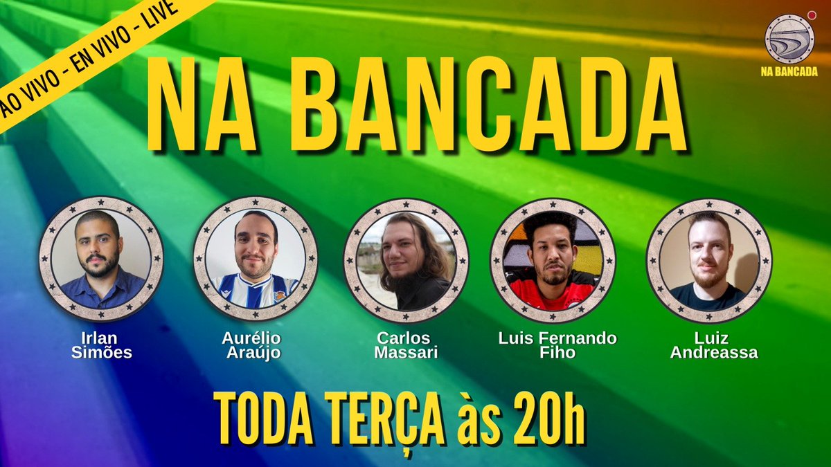 NaBancada_'s tweet photo. Hoje tem Na Bancada! 

Com os temas:

- As revelações sobre a 777, proprietária da SAF do Vasco
- Os protestos na França repercutem entre os jogadores da seleção
- Na África do Sul, jogadoras da seleção se rebelam contra a federação às vésperas da Copa do Mundo

É às 20h! https://t.co/Pp2rGHXVZR