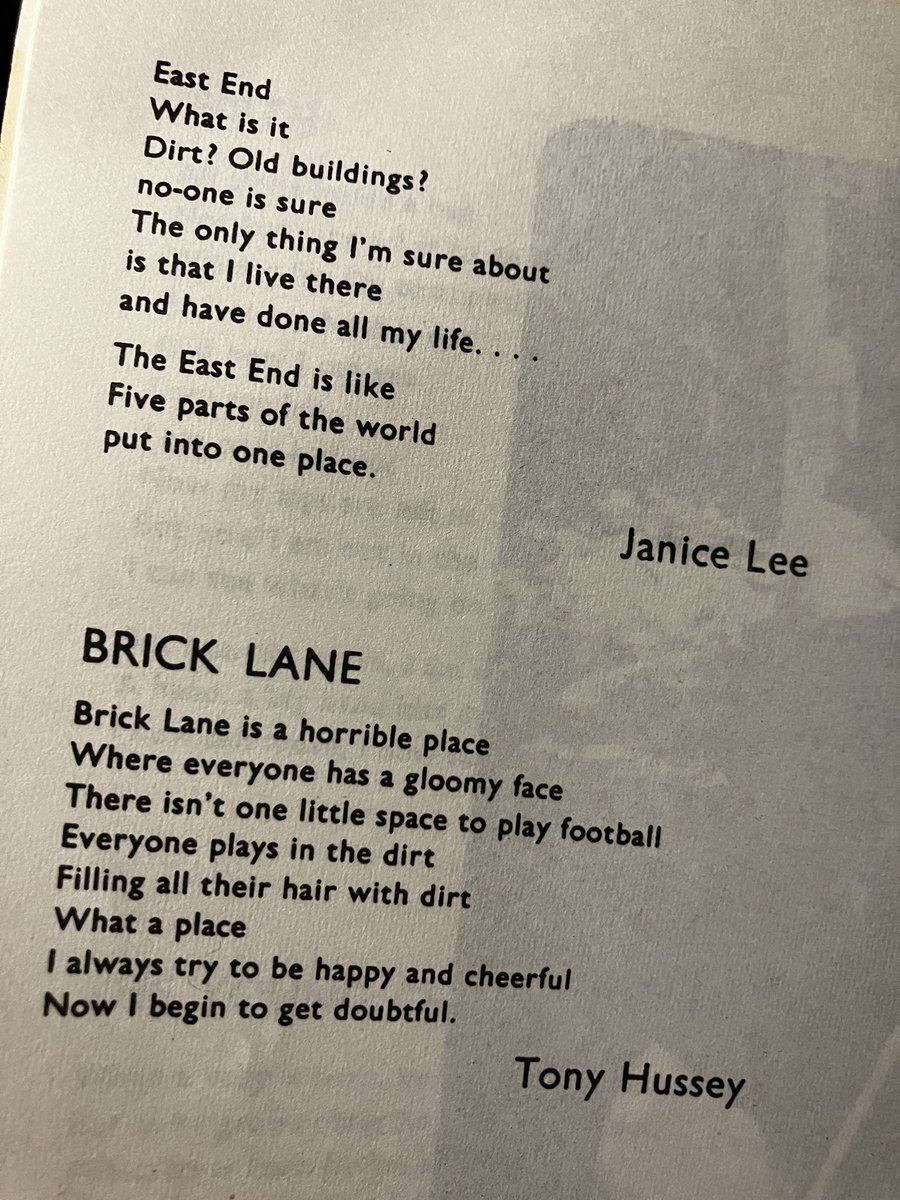 KeironPim's tweet photo. These poems by East End schoolchildren in the early 1970s are so touching. Hopes, worries, flights of imagination — all coaxed out of these kids by their teacher Chris Searle, who was sacked for publishing the poems… then reinstated after his pupils went on strike! https://t.co/g6LTlZSElw