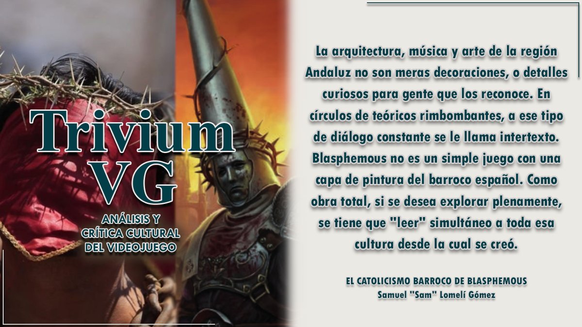 ¡Nuevo texto en #TriviumVG!

En esta ocasión, <a href="/QuixoticSamio/">➡️ samio.bsky.social</a> escribe, a partir de su formación católica y vivencias personales, sobre la intertextualidad que ocurre en <a href="/BlasphemousGame/">Blasphemous</a>, así como una interpretación de lo teológico de sus mecánicas.

¡Link en el siguiente tweet!