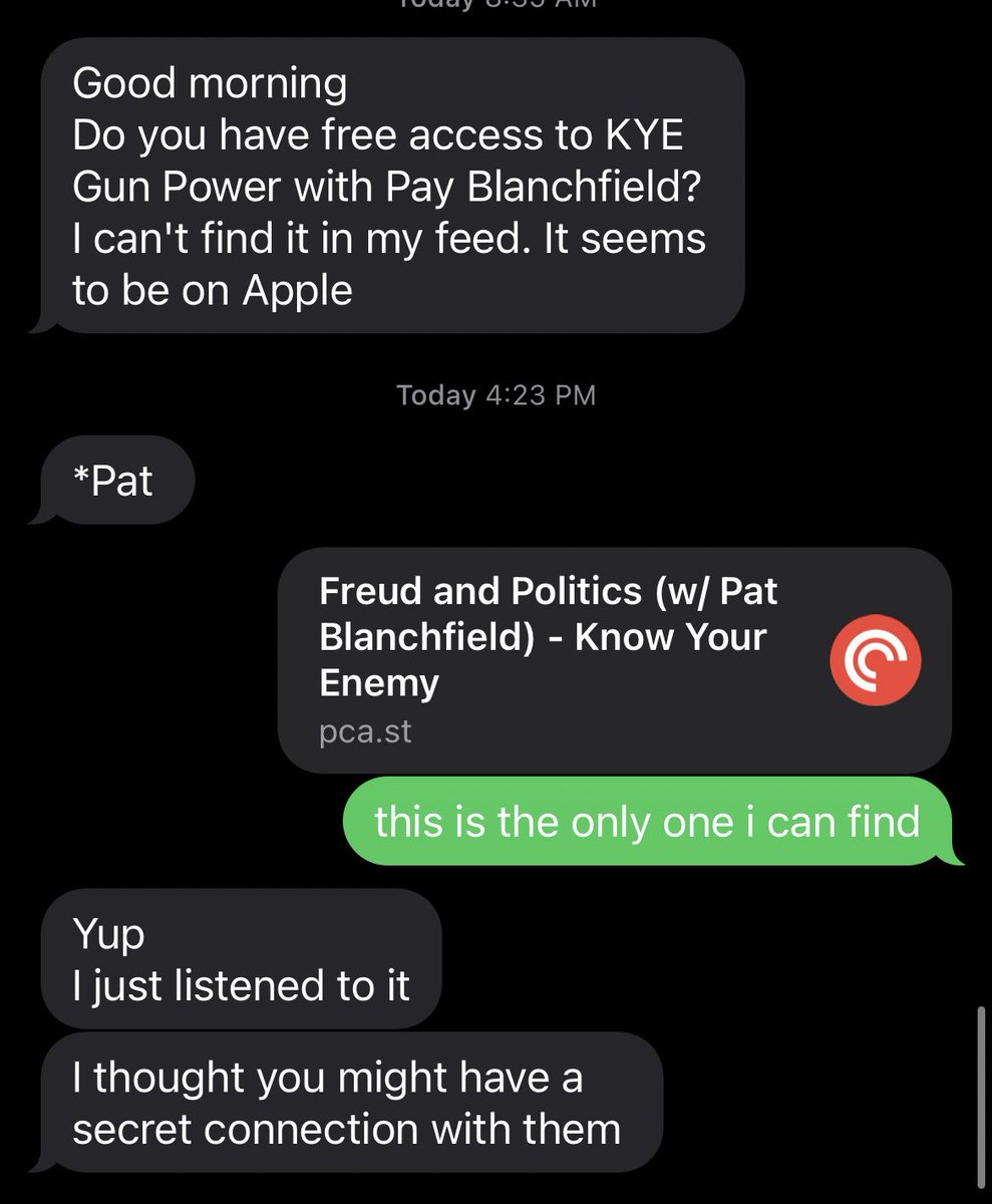 stapleswitch's tweet photo. text with my mom about @KnowYrEnemyPod, i was able to remind her that her patreon subscription is, in fact, her own non-secret connection. but i’m down to make a secret one, too @MatthewSitman and @SamAdlerBell https://t.co/04PUCxt2jg