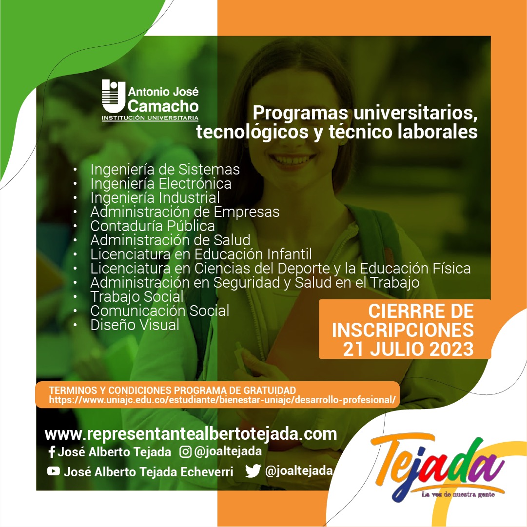 joaltejada's tweet photo. Desde nuestra curul te acompañamos en tu proceso para estudiar tu carrera profesional con el programa de gratuidad del Gobierno Nacional. Consulta los términos y condiciones.
#ProgramaDeGratuidad
#Educación https://t.co/T0UtdAQgw5