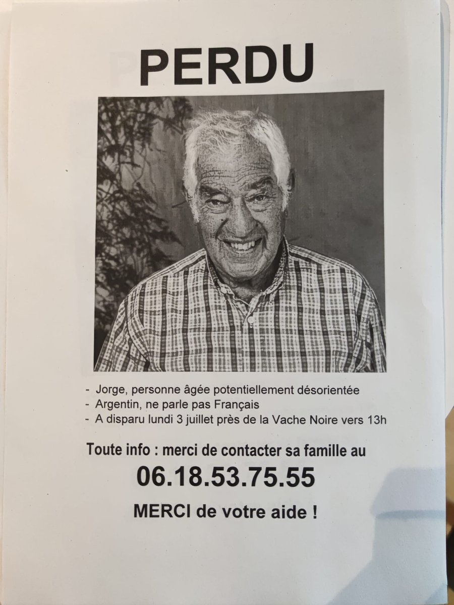 Disparition à Arcueil de Jorge Saguan, 85 ans, 1m65, cheveux blancs, type méditerranéen, atteint de la maladie d'Alzheimer. Parle uniquement espagnol. Chemise bleue, pantalon gris, pull noir.
Merci de relayer autour de vous. 
#disparition #Alzheimer #help #Arcueil 🙏