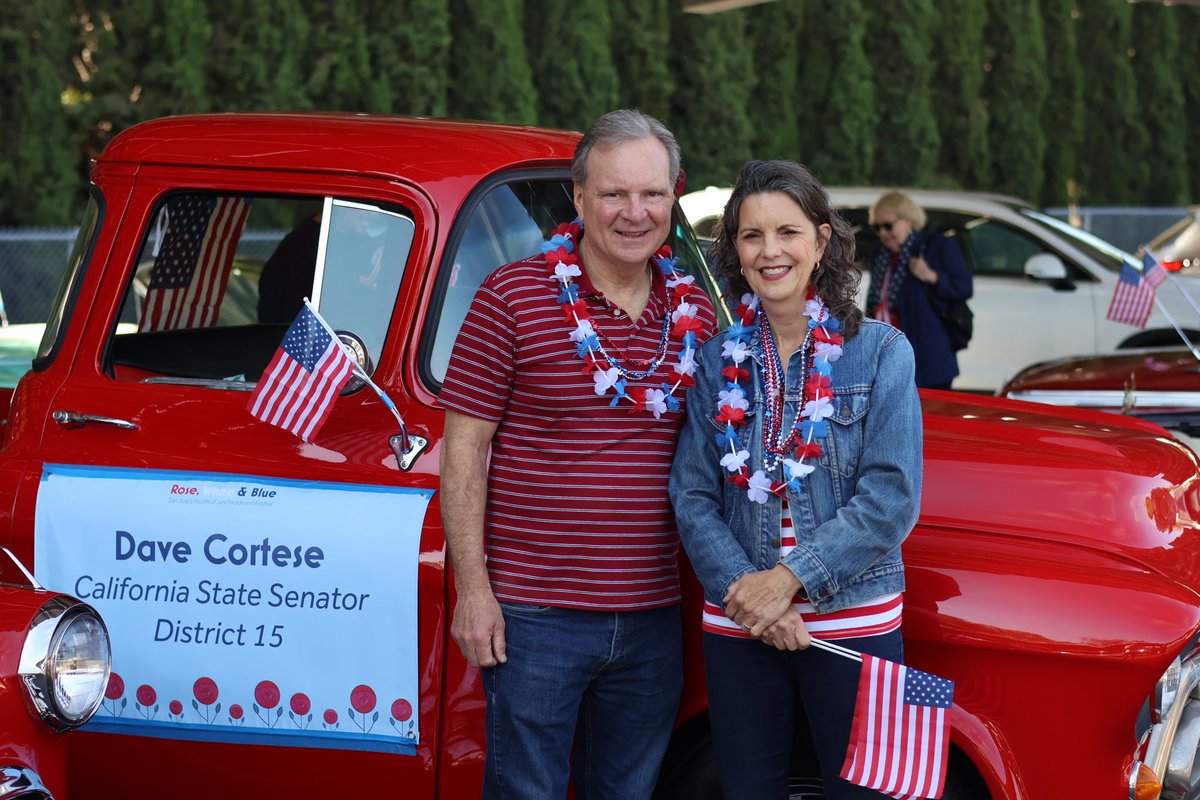 SenDaveCortese's tweet photo. Pattie and I enjoyed our return to the Rose, White &amp; Blue Parade, a San Jose tradition, weaving its way through The Alameda. Great to see you @supcindychavez @zoelofgren @SenAishaWahab https://t.co/ptUEqaJ8Ym