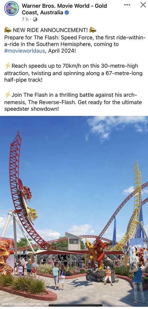 ThemeParkNut's tweet photo. Movie World Australia have finally announced their new(ish) half-pipe coaster - The Flash: Speed Force. #movieworldaus https://t.co/hwleLgBLie