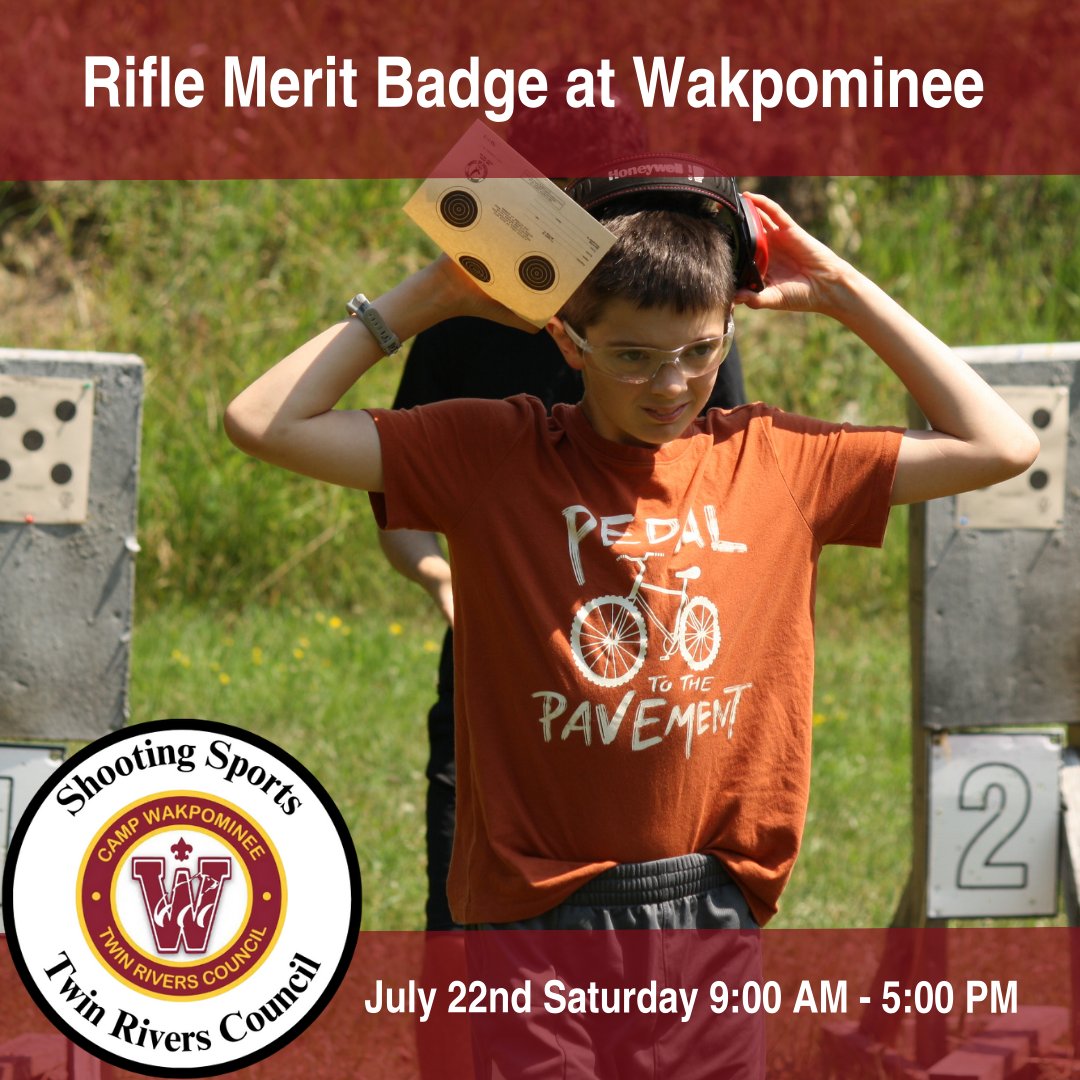 trcscouting's tweet photo. Join us on July 22nd for an exciting Rifle MB event hosted by the Shooting Sports Committee!  Perfect for ages 12 and up. Limited spots available, so register now for this unforgettable experience! Register Here: https://t.co/Vd71HsI6K1 #ShootingSports https://t.co/KshWwvtOdh