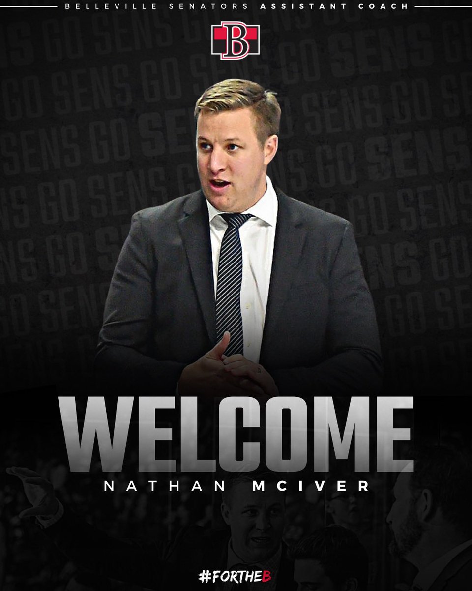Belleville Senators (@bellevillesens) on Twitter photo NEWS RELEASE: Belleville Sens hire Nathan McIver as assistant coach.
Welcome to Belleville, coach!
📰 bit.ly/3XCDUWF
#ForTheB NEWS RELEASE: Belleville Sens hire Nathan McIver as assistant coach.
Welcome to Belleville, coach!
📰 bit.ly/3XCDUWF
#ForTheB