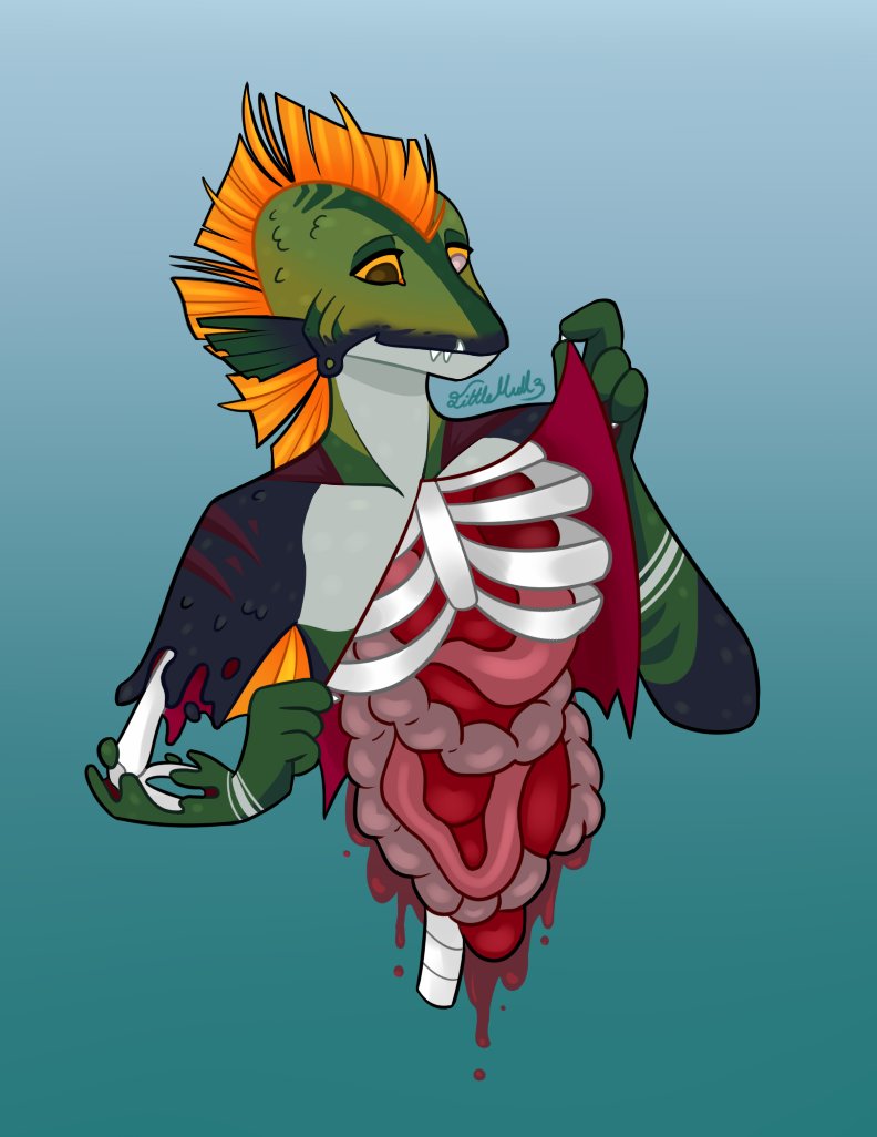LittleMull3's tweet photo. ⚠️Contains Gore⚠️ 
Never drawn a fish OC before, so challenged myself to do so and pretty happy with how it turned out 
#af #artfight #artfightvampires https://t.co/HSGJDYopwF