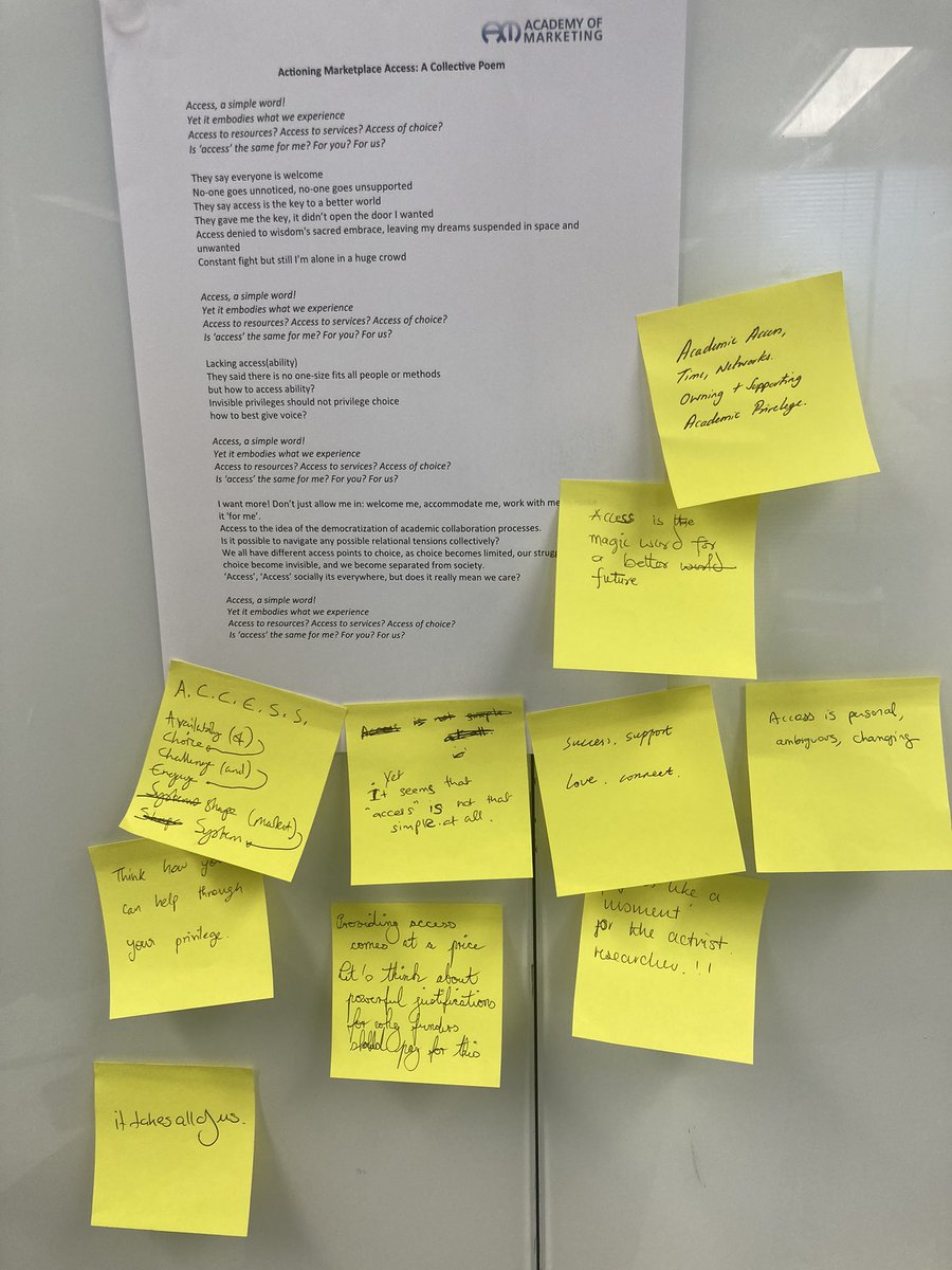 What a wonderful #ActioningMarketplaceAccess session <a href="/Acad_Marketing/">Academy of Marketing</a> conference. Thanks to all who came along and made our workshop so vibrant. We can’t wait to use the discussion to further our SIG. Amazing highlight was to collectively complete our <a href="/MarketAccessSIG/">MarketplaceAccessSIG</a> poem!👍