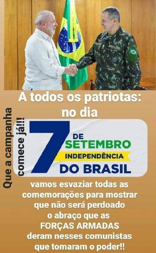 Campanha de não comparecer ao desfile de 7 de setembro! Vamos repassar ao maior números de patriotas 🇧🇷🇧🇷🇧🇷🇧🇷🇧🇷🇧🇷🇧🇷🇧🇷🇧🇷🇧🇷