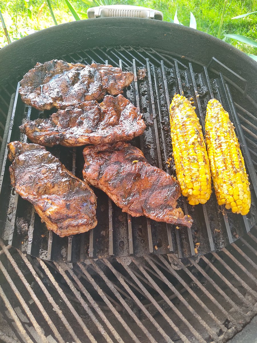 Steaks and corn. Corn done w/ cowboy butter. #LiveFireCooking