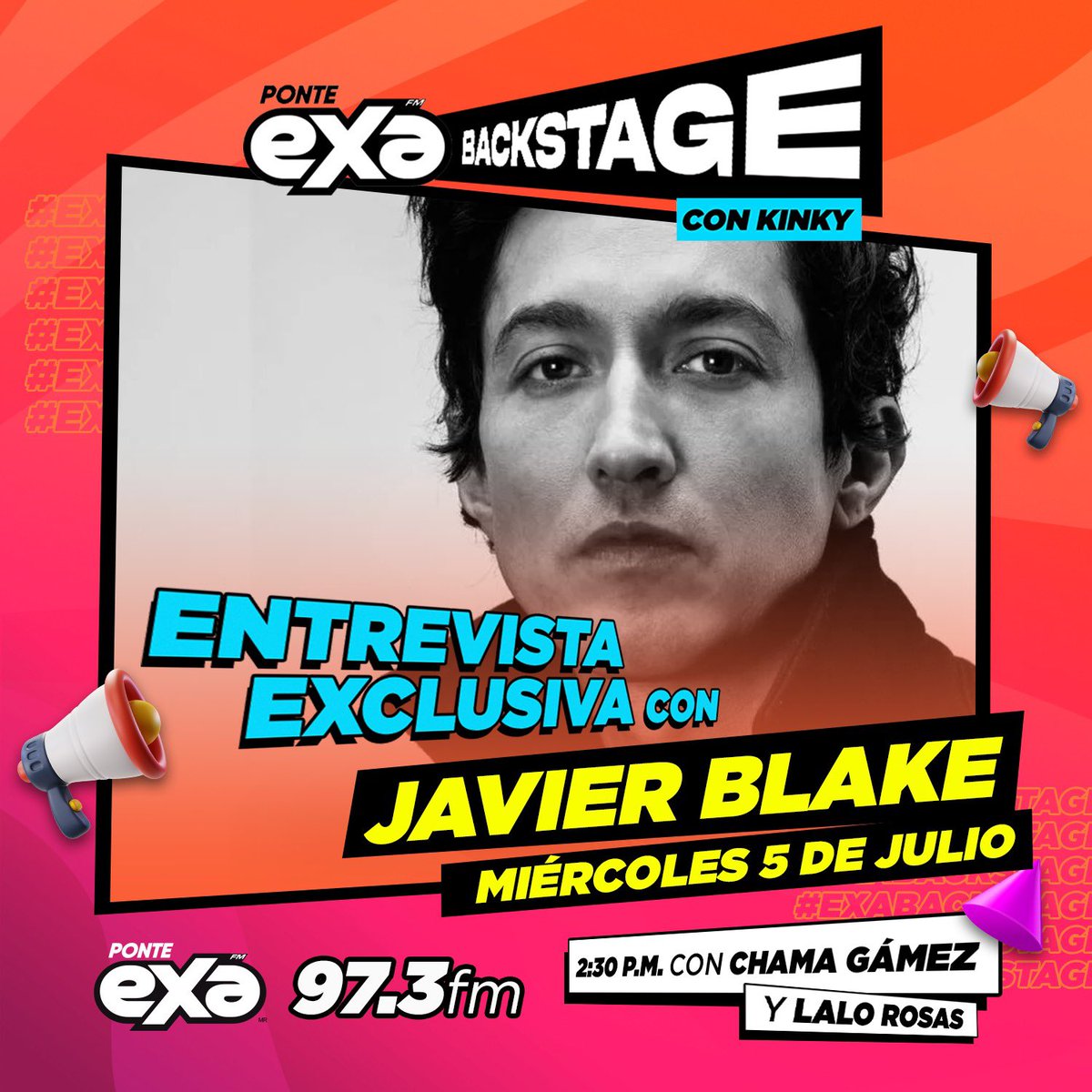 exafm973's tweet photo. Mañana no te lo pierdas en #ExaBackStage 📻con @kinkycr🎙️quien nos presentó a @JavierBlake con su nuevo álbum🎶🤩 pendientes al programa de #ParDeRetes 🤴🏻en punto de las 2:30 p.m. ‼️ https://t.co/zBkZ7Nbm8f