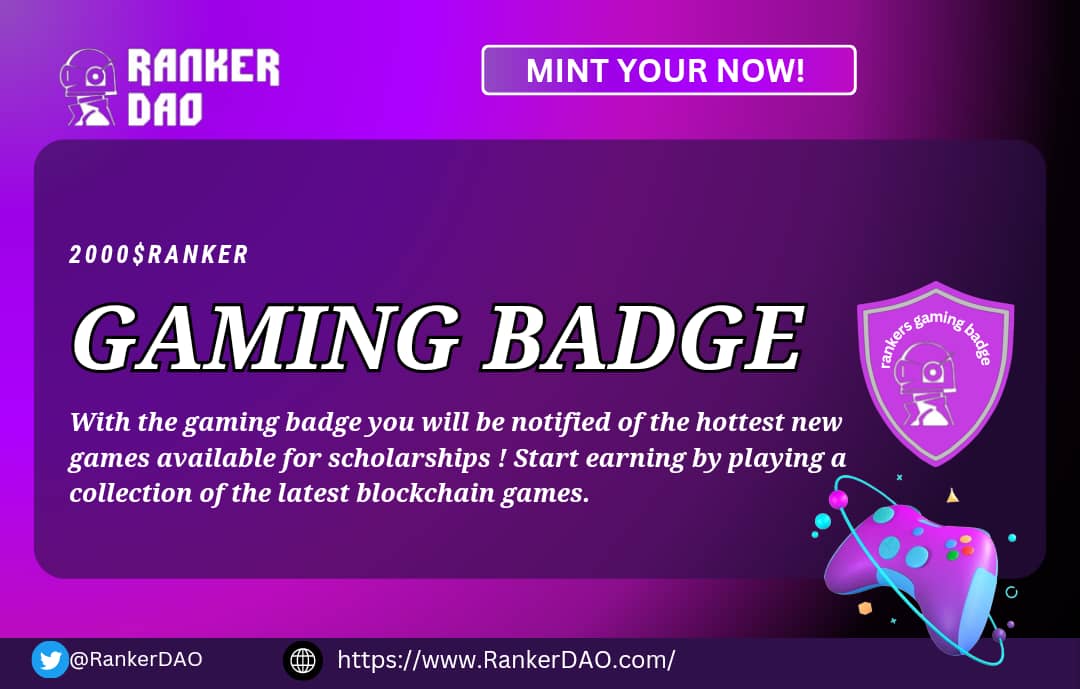 nasowisem's tweet photo. 🎮🏅 Get the gaming badge! Stay in the loop for the hottest new games offering scholarships! Earn money by playing cutting-edge blockchain games. Don't miss out on this opportunity to level up your gaming and financial skills! 💰 #GamingBadge #2PE #EarnScholarships https://t.co/8hxCHG9ujo