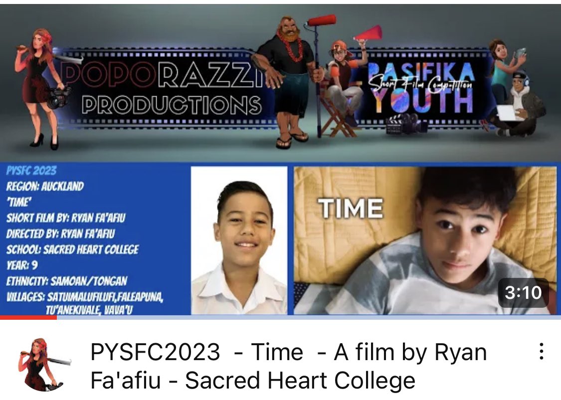 📣 TALOFA  EVERYONE ⭐️

Our son Ryan Fa’afiu (Year 9) created his first ever short-film called “TIME”. It’s only 3mins. The film with the most viewing time gets the award. So the more you view it the higher possibility he may win “People’s Choice Award”
youtu.be/AMDFffQMH6c