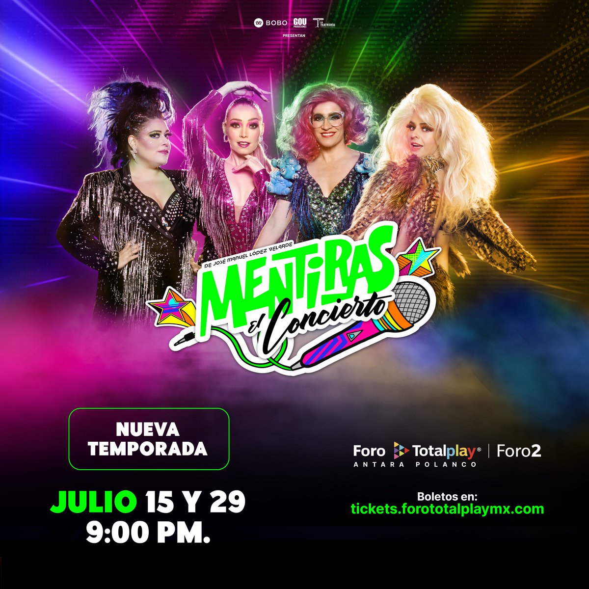 Más de 50 canciones ochenteras en una sola noche ¡Te esperamos en el gran regreso de #MentirasElConcierto! 

Compra tus boletos en: bit.ly/MenConciertoJu… o acude a las taquillas del <a href="/Foro_Totalplay/">Foro Totalplay</a>. Te esperamos en estas 2 únicas fechas 🎤🎶.