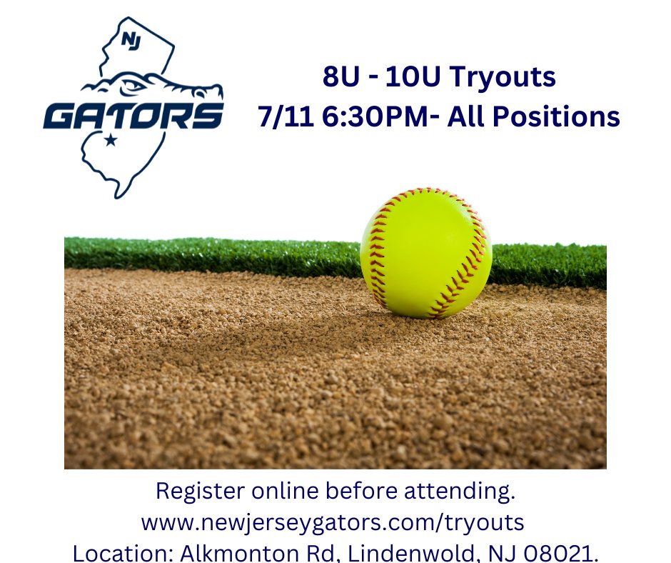 Registration link: newjerseygators.com/tryouts
More ages and dates coming  soon!