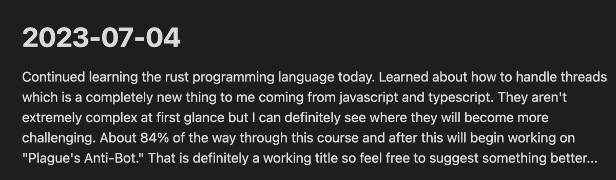 Plague_Drs_Inc's tweet photo. Day 26 of daily notes. Making more progress through this rust course. Feel free to suggest better names for "Plague's Anti-bot"... #Web3 #NFTs #NFTCommunity #PlaguedEvents https://t.co/BWRYJpFeY5