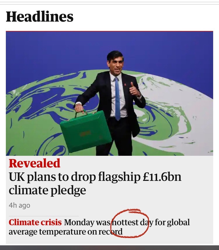 As global temperature records break, Sunak decides to cut climate funding. The consequences for people, for the planet, are huge.