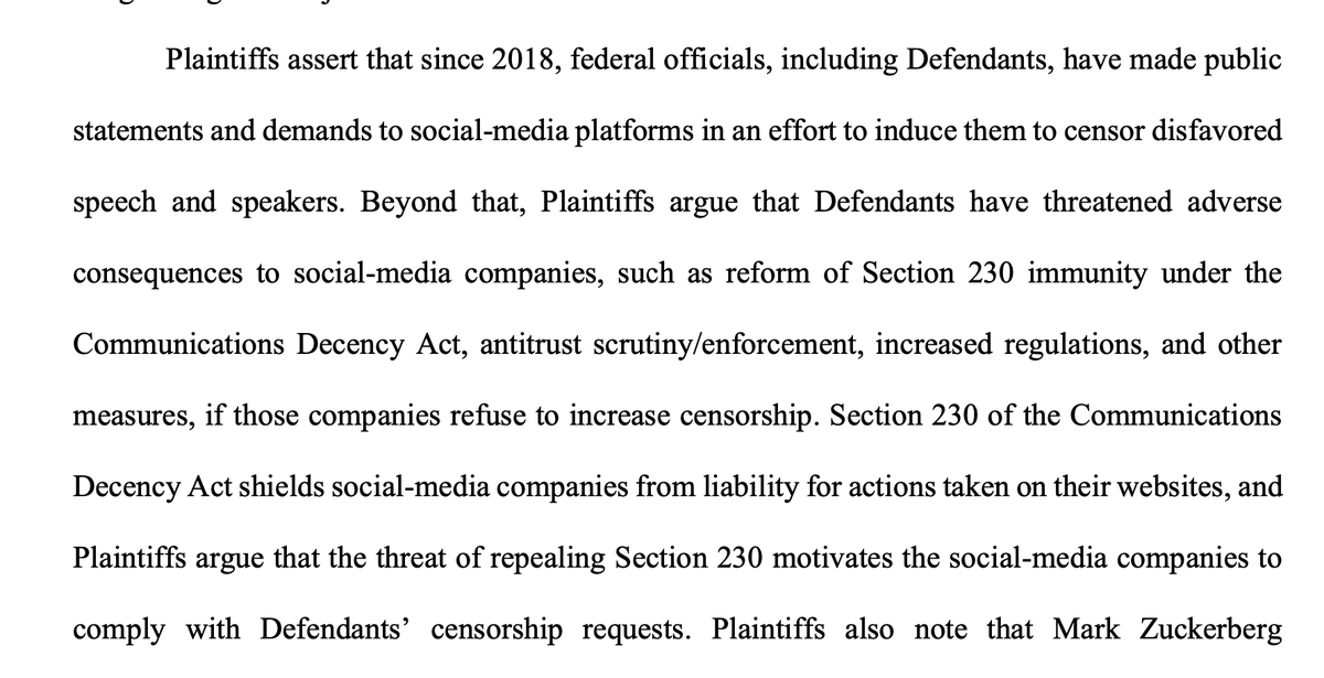 SullyCNBC's tweet photo. First lines of the ruling are powerful:

"If the allegations made by Plaintiffs are true, the present case arguably involves the most massive attack against free speech in United States history."

Ruling also notes social media companies were terrified of political retaliation if they didn't comply with dictates.  

Blessed to have 1st Amendment on this 4th of July!  

Read case for yourself.   https://t.co/GDzYCKFpQx