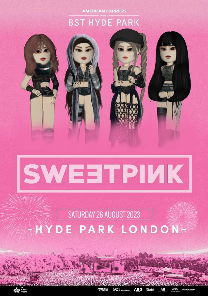 rblxsweetpink's tweet photo. How you like that? The unstoppable SWEETPINK are your next headliners for BST Hyde Park 2023, making their UK festival debut on Saturday 26 August! 🖤💗 https://t.co/yRw3zIKQay