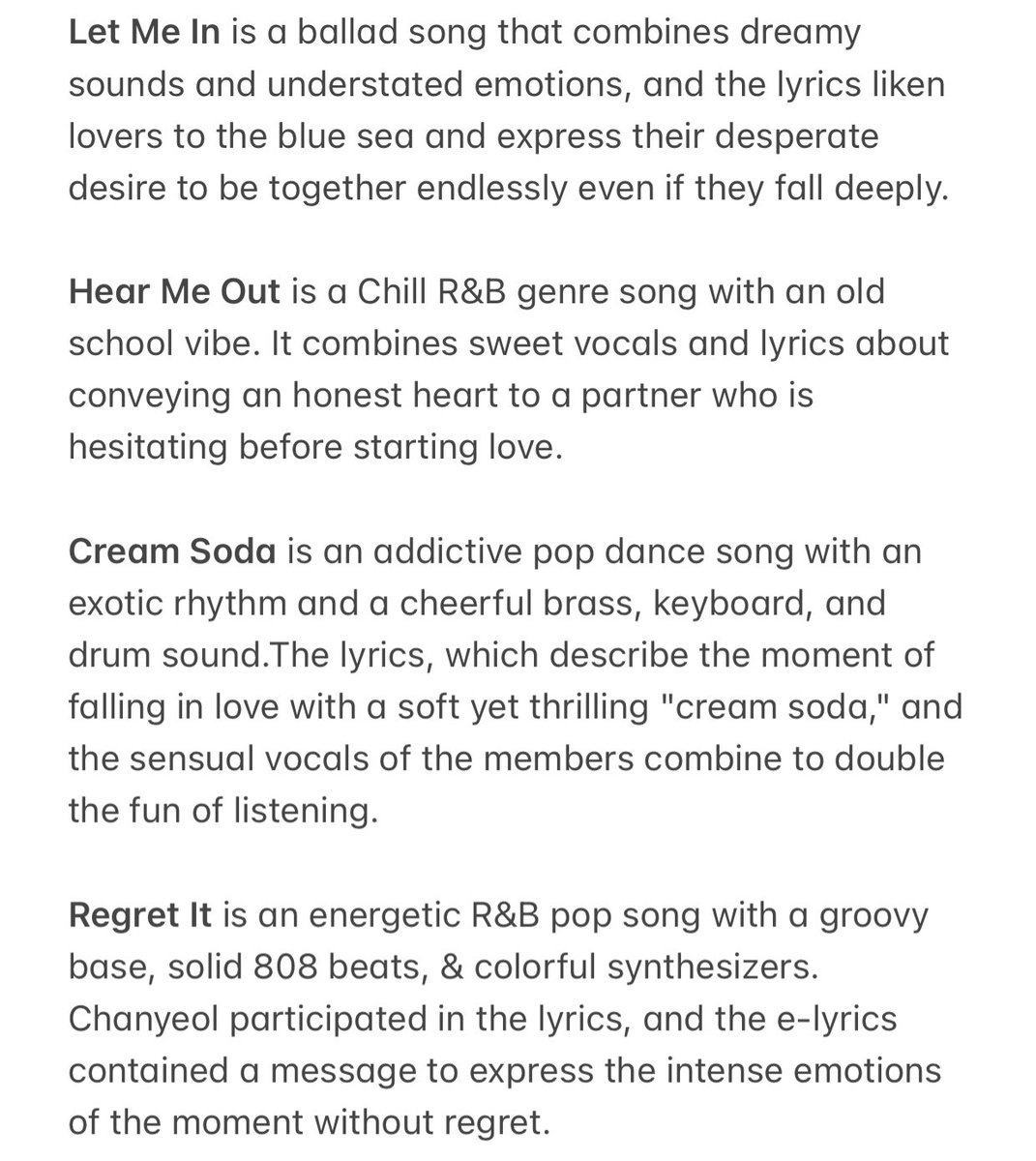 chapter519's tweet photo. EXO "EXIST" ALBUM TRACKLIST DESCRIPTION 💿ℹ️ https://t.co/WRRVqU94QQ