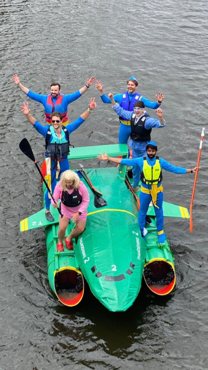 Liverpool_Ortho's tweet photo. Our @David_sammy24 @Dr_JamesRedfern @Ankers_Thomas and Joe Fennelly (with Tom Curwell and Tom Buick) won the @ChesterRaftRace this year with their amazing build winning both overall winner and joint first best themed raft. Unbelievable. 👏🤩 https://t.co/lOJ4B4f6Ot