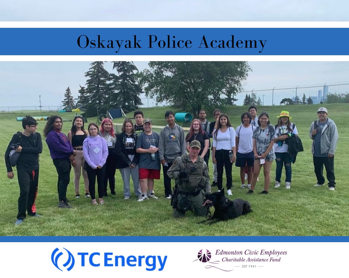 Today is the first day of the 2023 Oskayak Police Academy! Thanks to donations from @TCEnergy and Edmonton Civic Employees Charitable Assistance Fund, 25 Indigenous youth will spend the next 2 weeks building strong relationships with police.