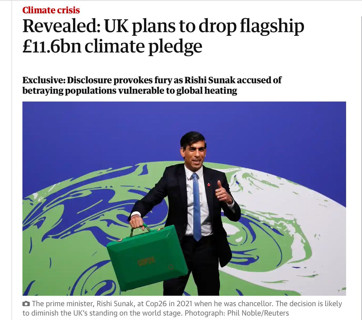 A reminder that Rishi Sunak spent his entire leadership campaign talking about how “committed” he was to tackling climate change in order to leave a better world behind him for his daughters.