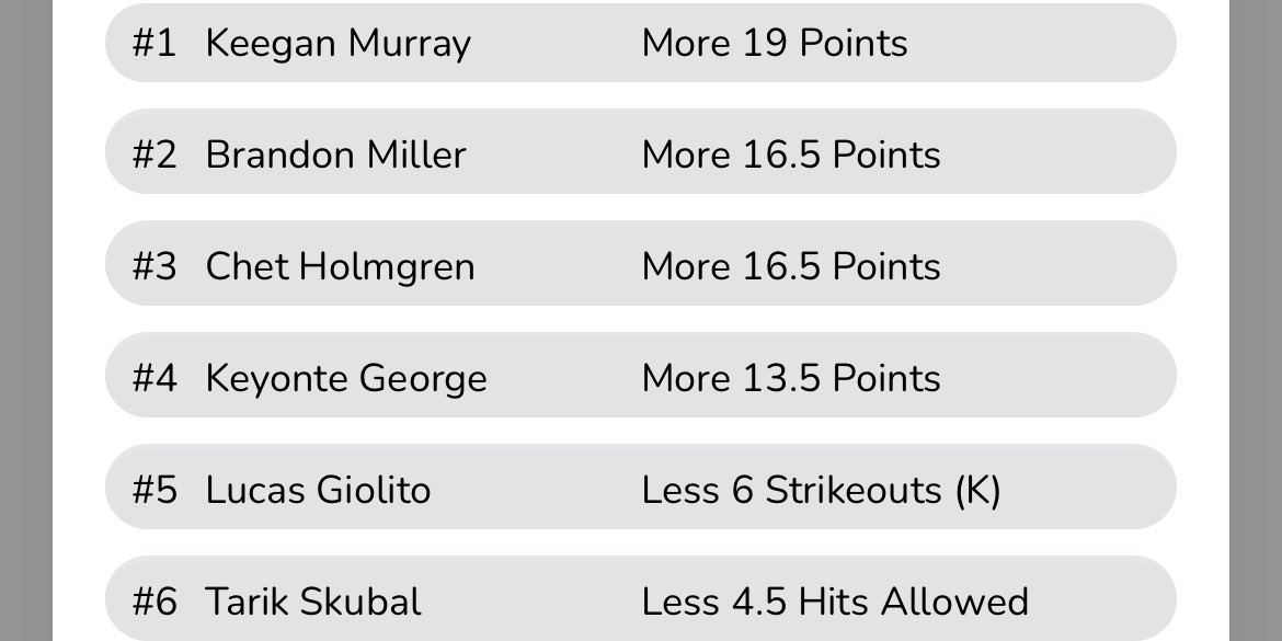 #ParlayPlay slip! If you still can use your slide the line use it on Gio moving him from 6 to 6.5. If you aren’t signed up for ParlayPlay yet use my code CONSULT for a 100% match up $100 on your 1st deposit or my link parlayplay.io/account/signup…. Good luck if tailing! #NBA #MLB #DFS