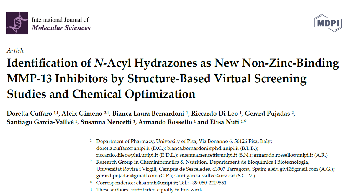 cheminform_URV's tweet photo. Our manuscript in collaboration with the research group of Prof. Armando Rossello (@Unipisa) is already published. We are happy to work with our Italian colleagues to find new drugs against osteoarthritis https://t.co/HyyuLKHD8I https://t.co/GjFrDwVRwu