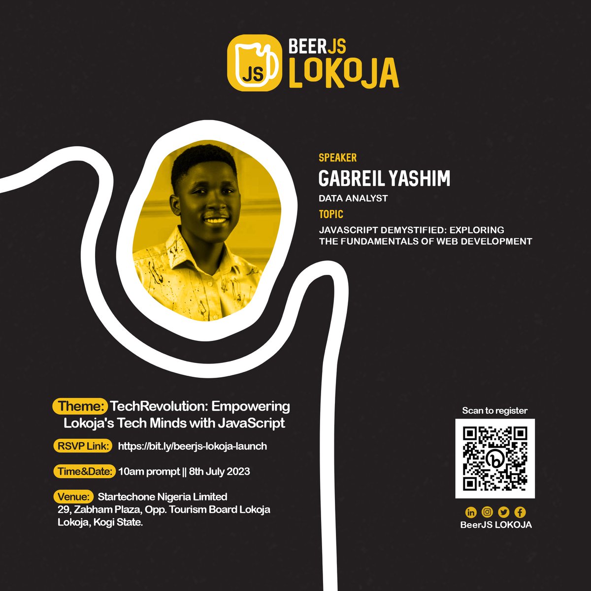 BeerjsLokoja's tweet image. Our Speakers 🎉🎉
Meet Gabriel @YashimGabriel a Data Analyst. He will be presenting on the topic "JavaScript Demystified: Exploring the Fundamentals of Web Development" at @BeerjsLokoja community launch.
#beerjslokoja #beerjs #javascript