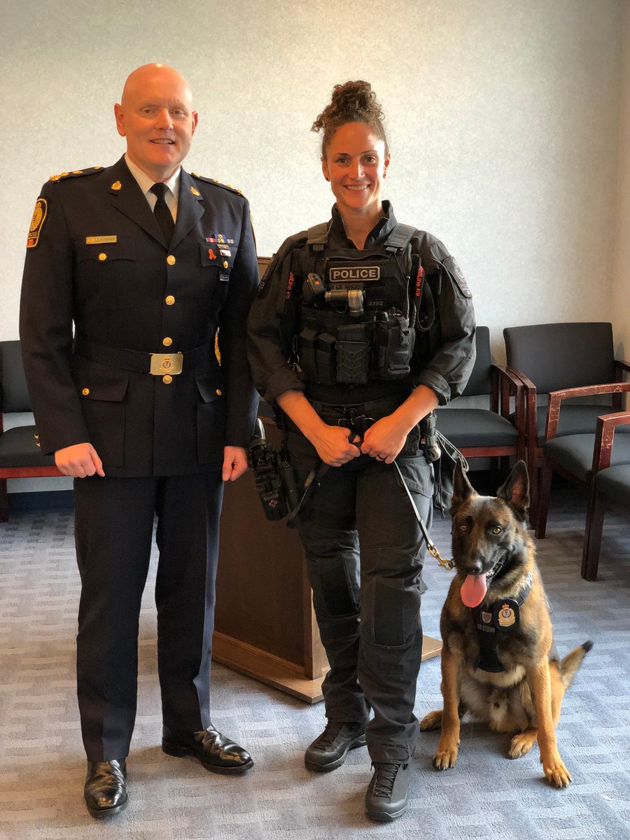 VancouverPD's tweet photo. Meet the newest four-legged members of the #VPD: Rypien, Falco, Ryker, and Dutch! They were presented with their badges by @ChiefPalmer today in a ceremony at VPD headquarters. @VPDCanine https://t.co/b0mOAY56FV
