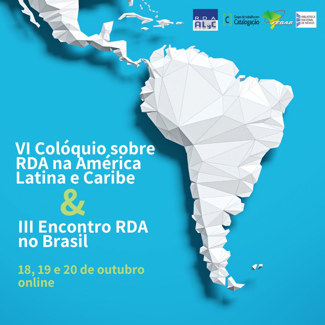 febab's tweet photo. O GT Catalogação FEBAB, o @RDA_ALyC e a Biblioteca Nacional do México (@IIBUNAM) convidam para o VI Colóquio RDA na América Latina e Caribe e o III Encontro RDA no Brasil. Todas as informações em https://t.co/7wrrv9E72N https://t.co/W1LGZ0lGKT