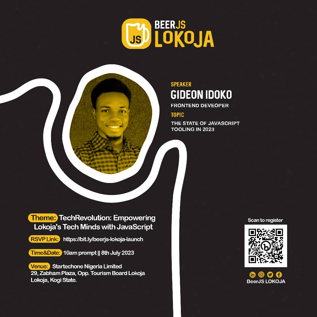 BeerjsLokoja's tweet image. Our Speakers 🎉
Meet Gideon Idoko @IamGideonIdoko a Frontend Developer. He will be presenting on the topic "The State of JavaScript tooling in 2023" at
@BeerjsLokoja community launch.
#beerjslokoja
#beerjs
#javascript