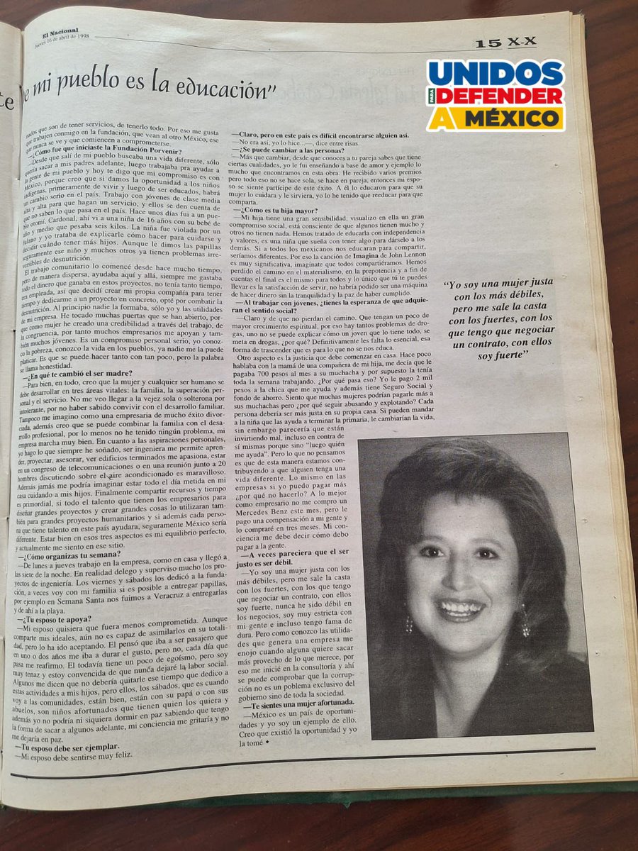 Con el único deseo de que tengamos más y mejor información de quienes se registraron para liderar los esfuerzos del #FrenteAmplioPorMéxico, les compartimos una entrevista realizada a <a href="/XochitlGalvez/">Xóchitl Gálvez Ruiz</a> en 1998 por Eugenia Perez Olmos.

¿Se habría imaginado la Ing. Gálvez donde ella