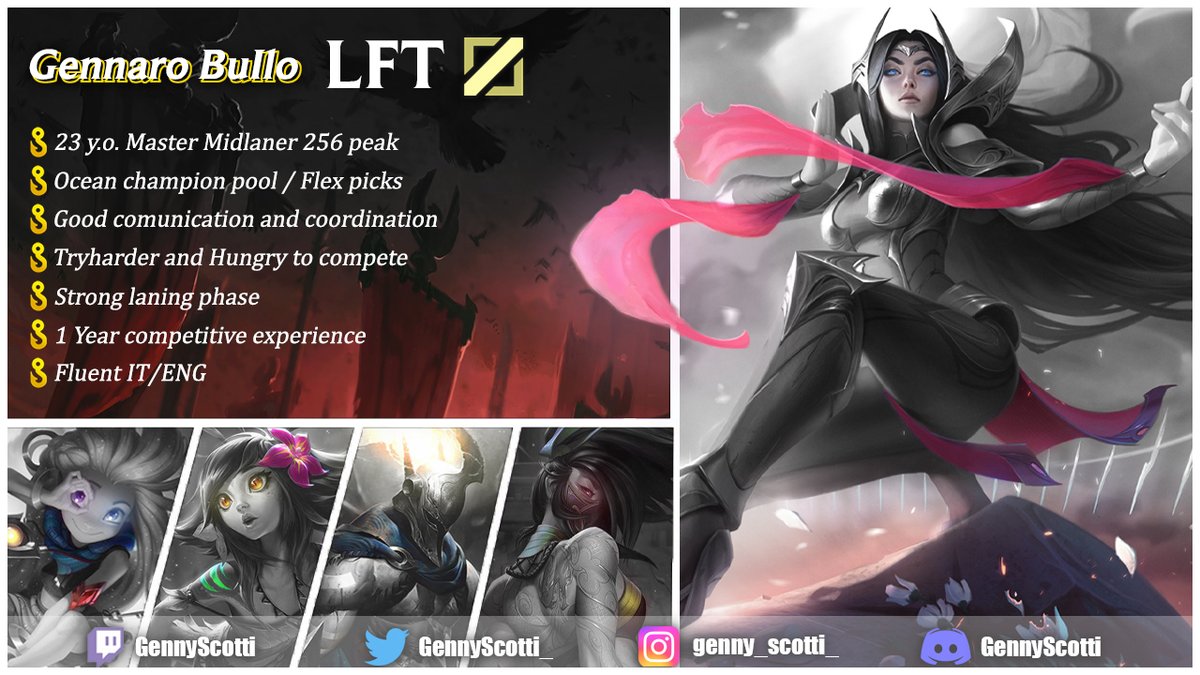 Hi!  
After a long break, I'm happy to communicate that i'm LFT! I improved a lot since my last team, ready and hungry to compete again. Mainly looking for div3/4 but will consider any offer!
For any info dms are open, likes and retweets are appreciated <3 
Ref: <a href="/xTheBlackRussia/">Luca</a>