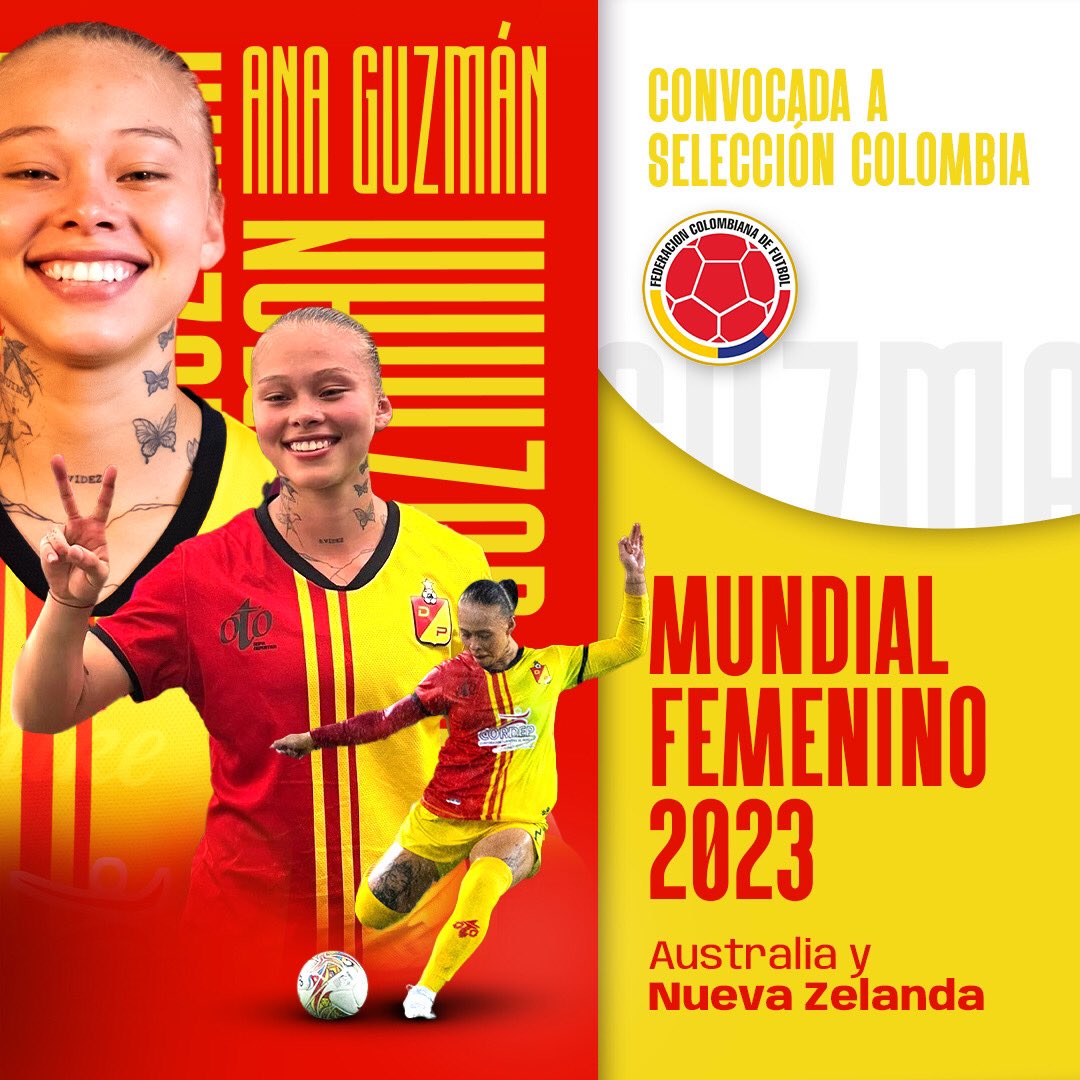DeporPereiraFem's tweet photo. 🇨🇴 Nuestra jugadora Ana María Guzmán fue convocada por la @fcfseleccioncol para disputar la Copa Mundial de la FIFA 2023. 

¡Felicidades Ana, orgullo Matecaña! 💛❤️ https://t.co/DYVuQfX8lr