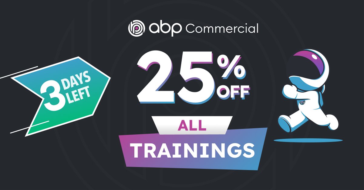 abpcommercial's tweet photo. Only 3⃣ DAYS LEFT: ABP Summer School

⚡ Boost your skills with 25% off on all #ABPTraining! 
👉Level up NOW: https://t.co/QGHAhYUliK

#abpframework #abpcommercial #ABPCommercialTraining #3DaysLeft #summer https://t.co/XVcTrtANaL